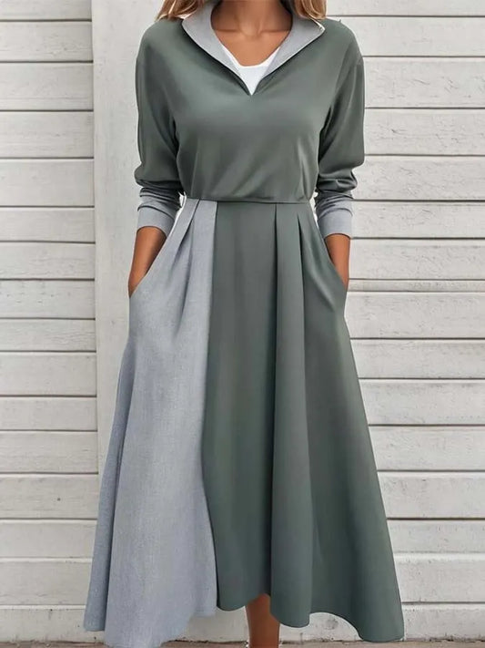 Women'S Contrast Color Stitching Stretch Dress