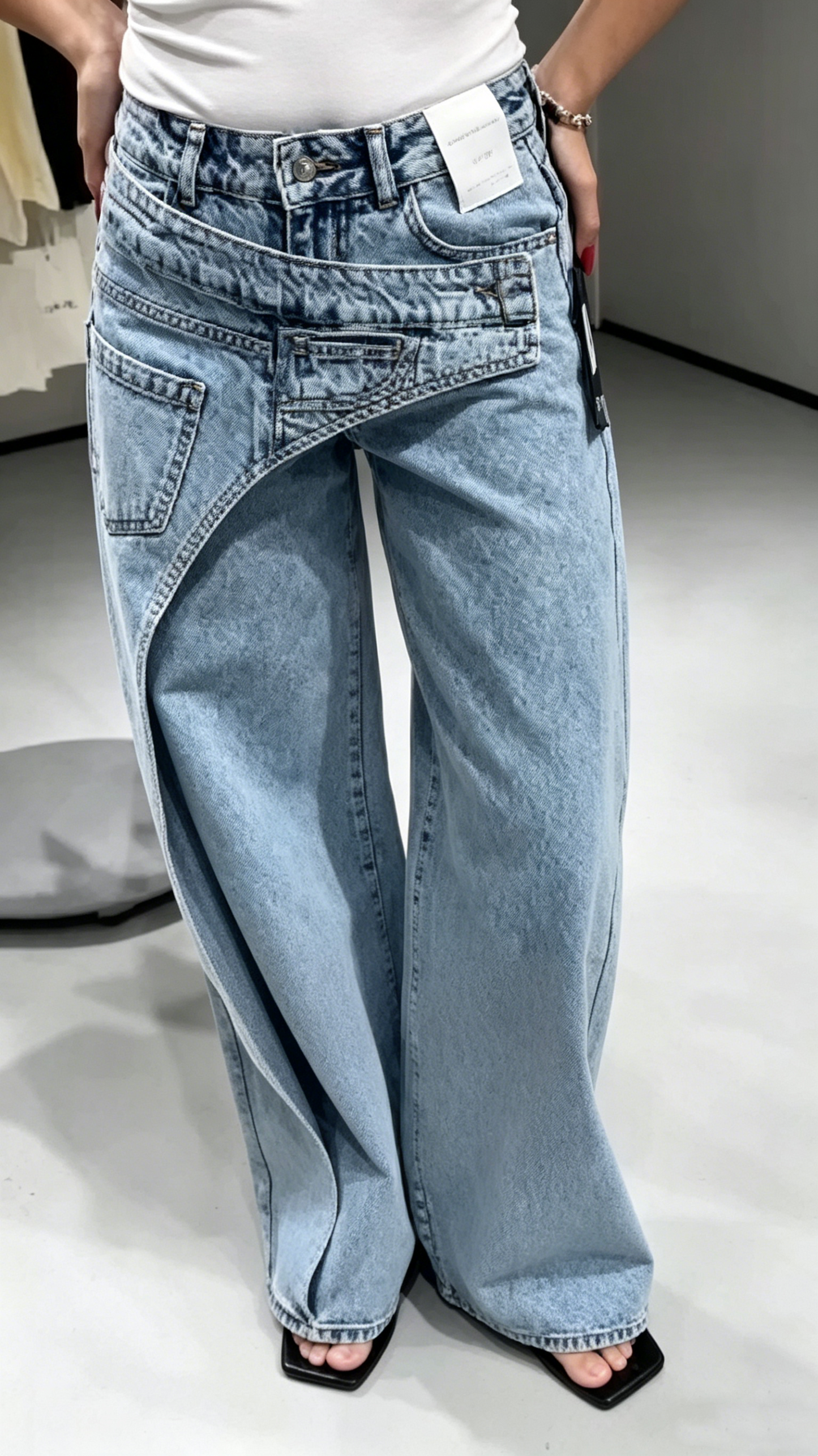 Women's Faux Two-Piece Design Casual Jeans