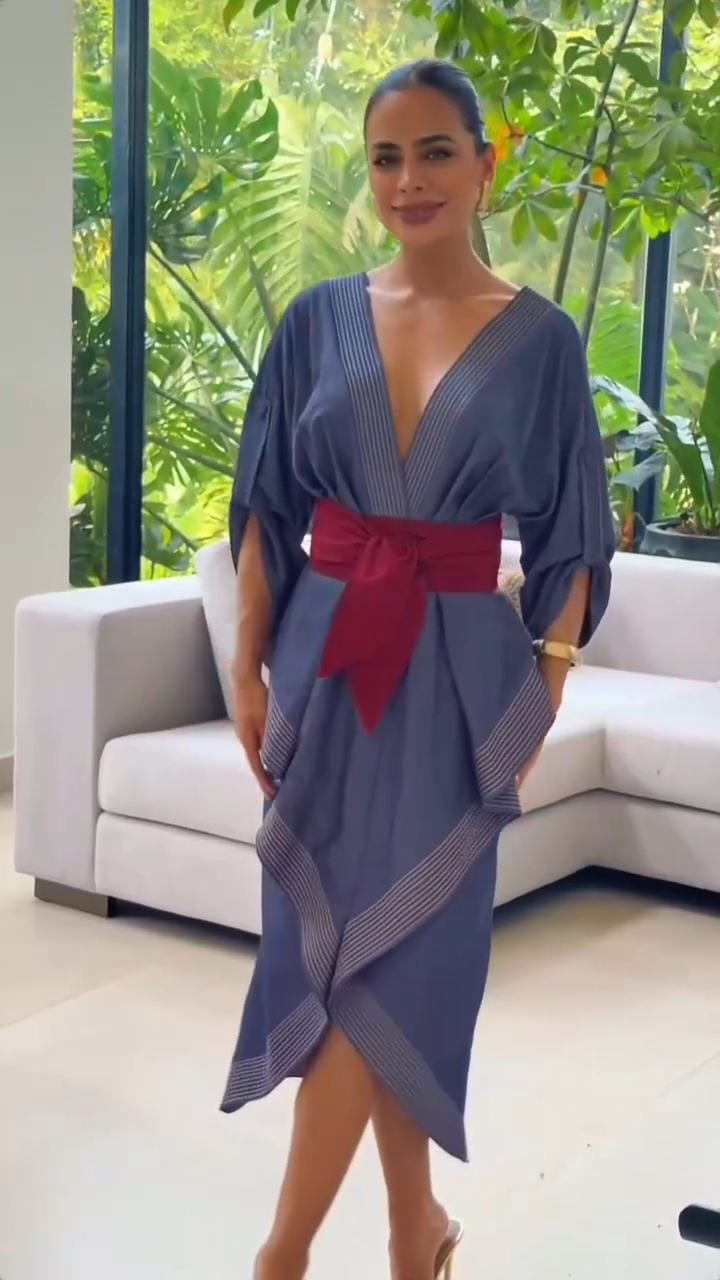 Casual Contrast Stitching Wrap Midi Dress
