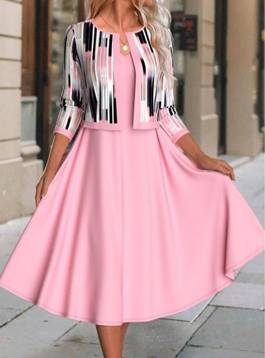 Women's Casual V-Neck Vest Dress Plus Striped Cardigan Set