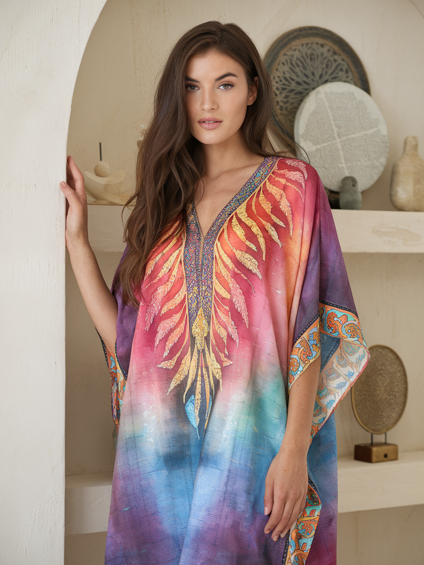 Contton & Linen  Long Sleeve  Kaftan Maxi Dress