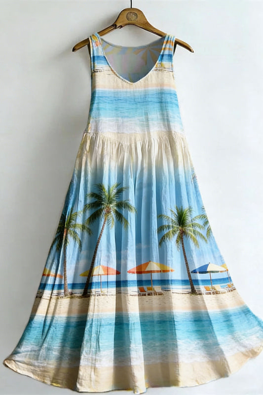 Women's Summer Holiday Print Sleeveless Cotton Dress