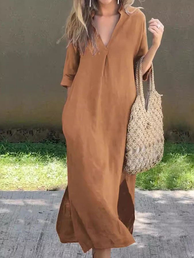 Women's Casual Solid Color Slit Dress