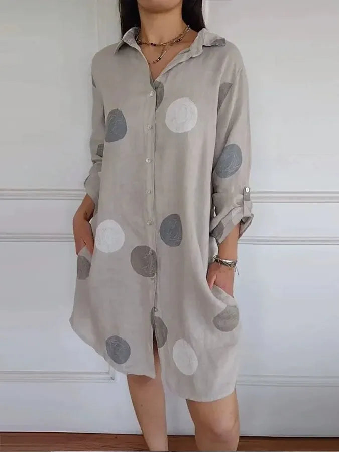 Women's Casual Lapel Long Sleeve Polka Dot Printed Shirt Dress
