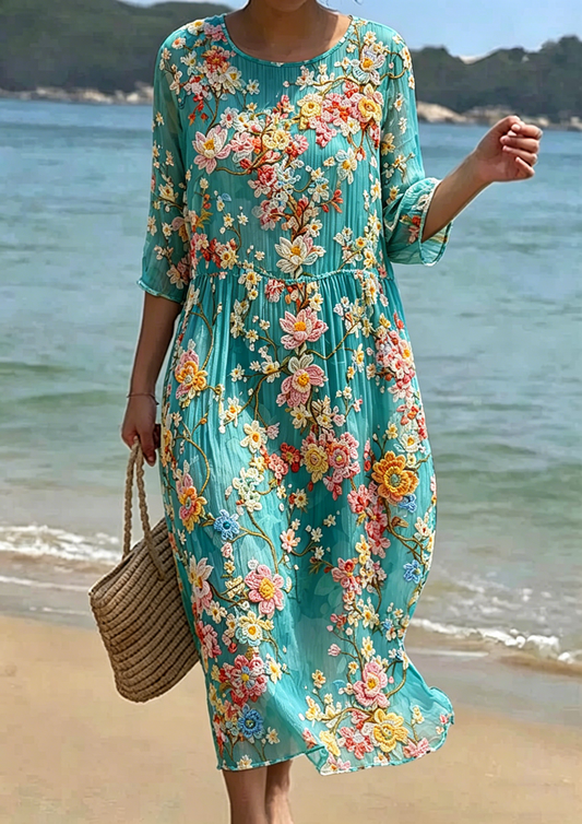 Women's Floral Embroidered Smocked Waist Midi Dress