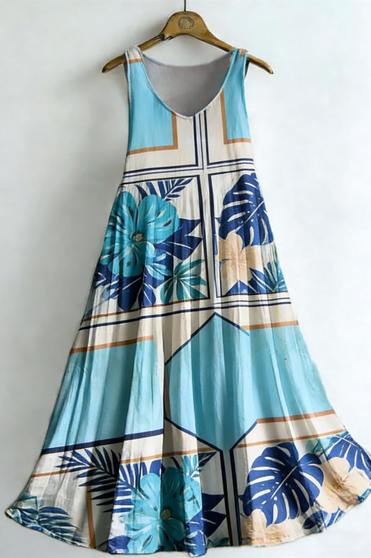 Women's Summer Holiday Print Sleeveless Cotton Dress