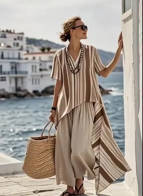 Women'S Loose Striped Pants Suit