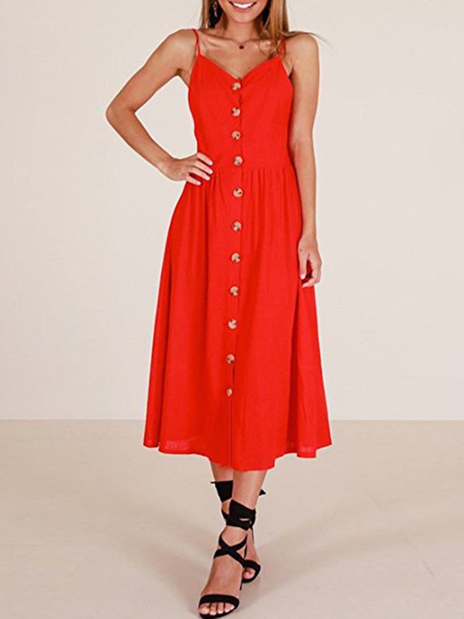 Women's Casual Button Sling Dress