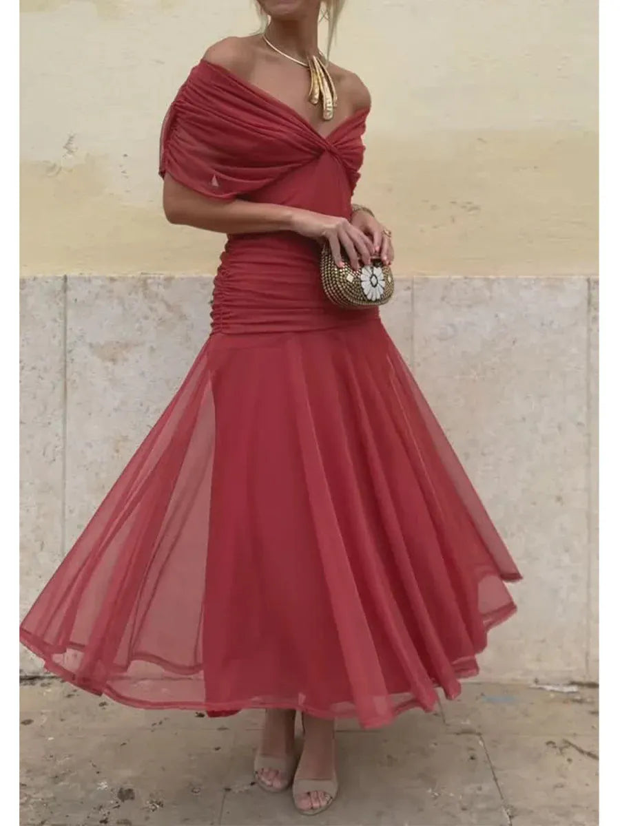 Sexy Off-Shoulder Boho Chiffon Long Beach Dress