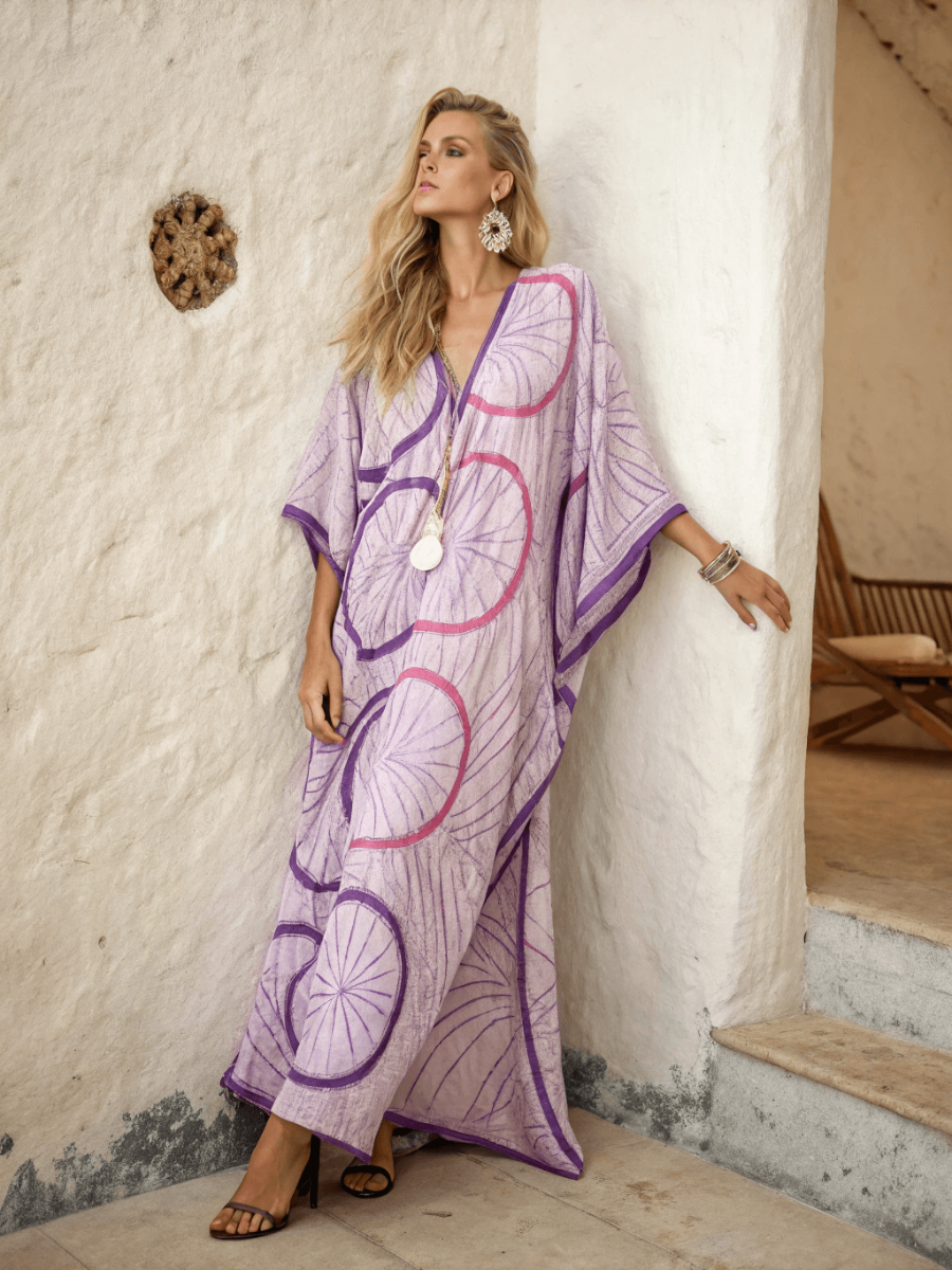 Linen Printed Kaftan Maxi Dress