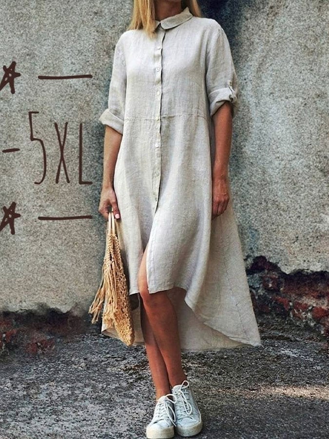 Women's solid color shirt dress