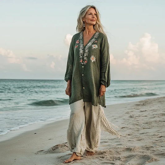 Comfort Vacation Oversized Linen Long Sleeve Set