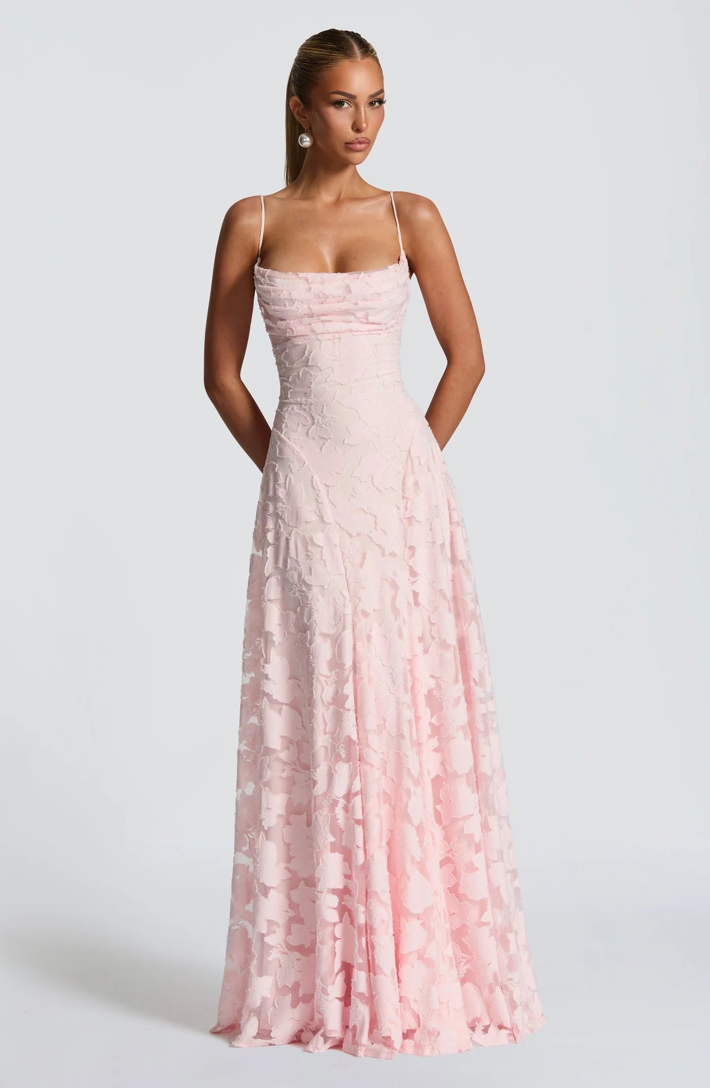 The Blooming Grace Gown – Burgundy Floral Lace Evening Dress
