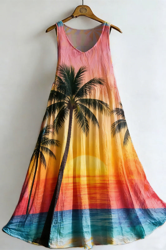 Women's Summer Holiday Print Spaghetti Strap Cotton Dress