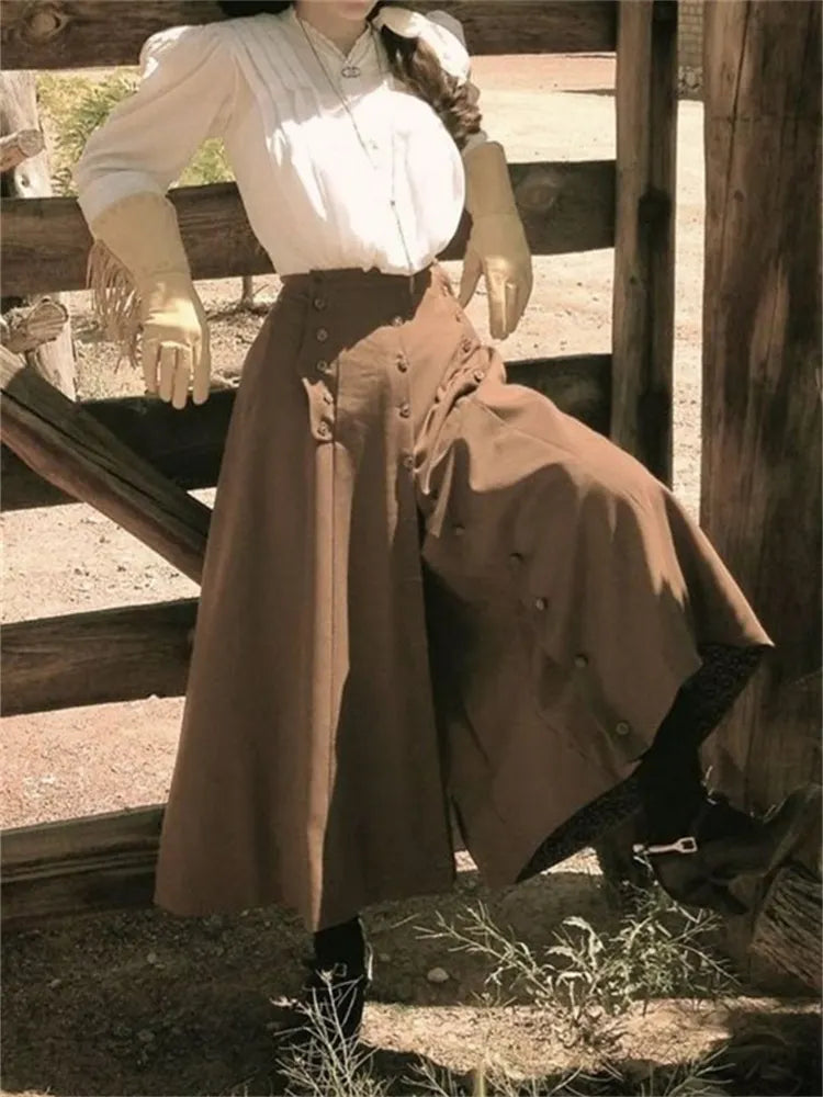 Vintage Button Accent High Rise Skirt Trousers