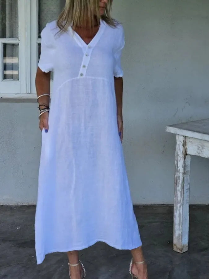 Women'S  Casual Solid Color V-Neck Shirt Dress