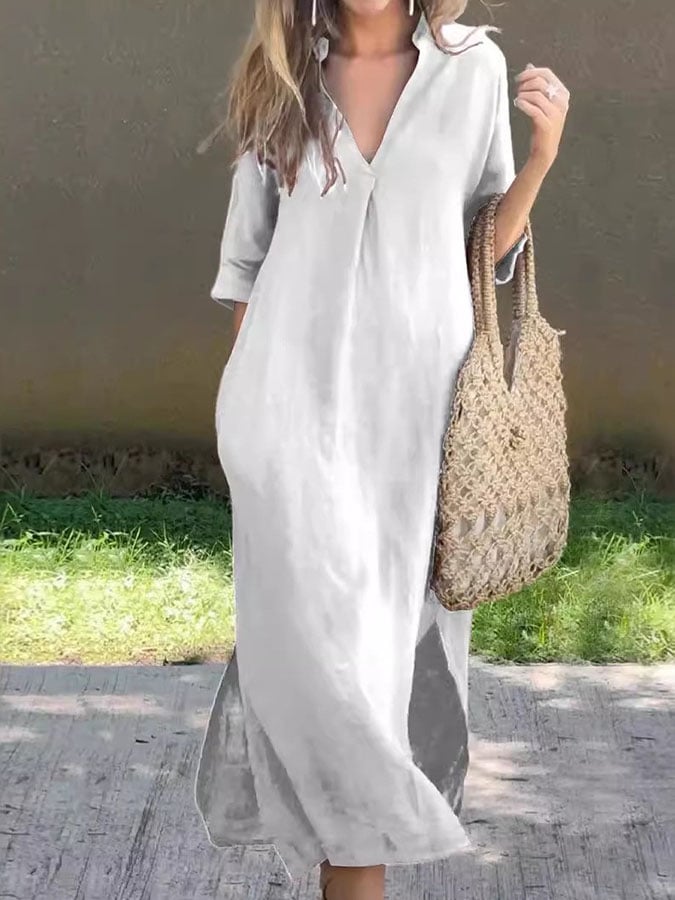Women's Casual Solid Color Slit Dress