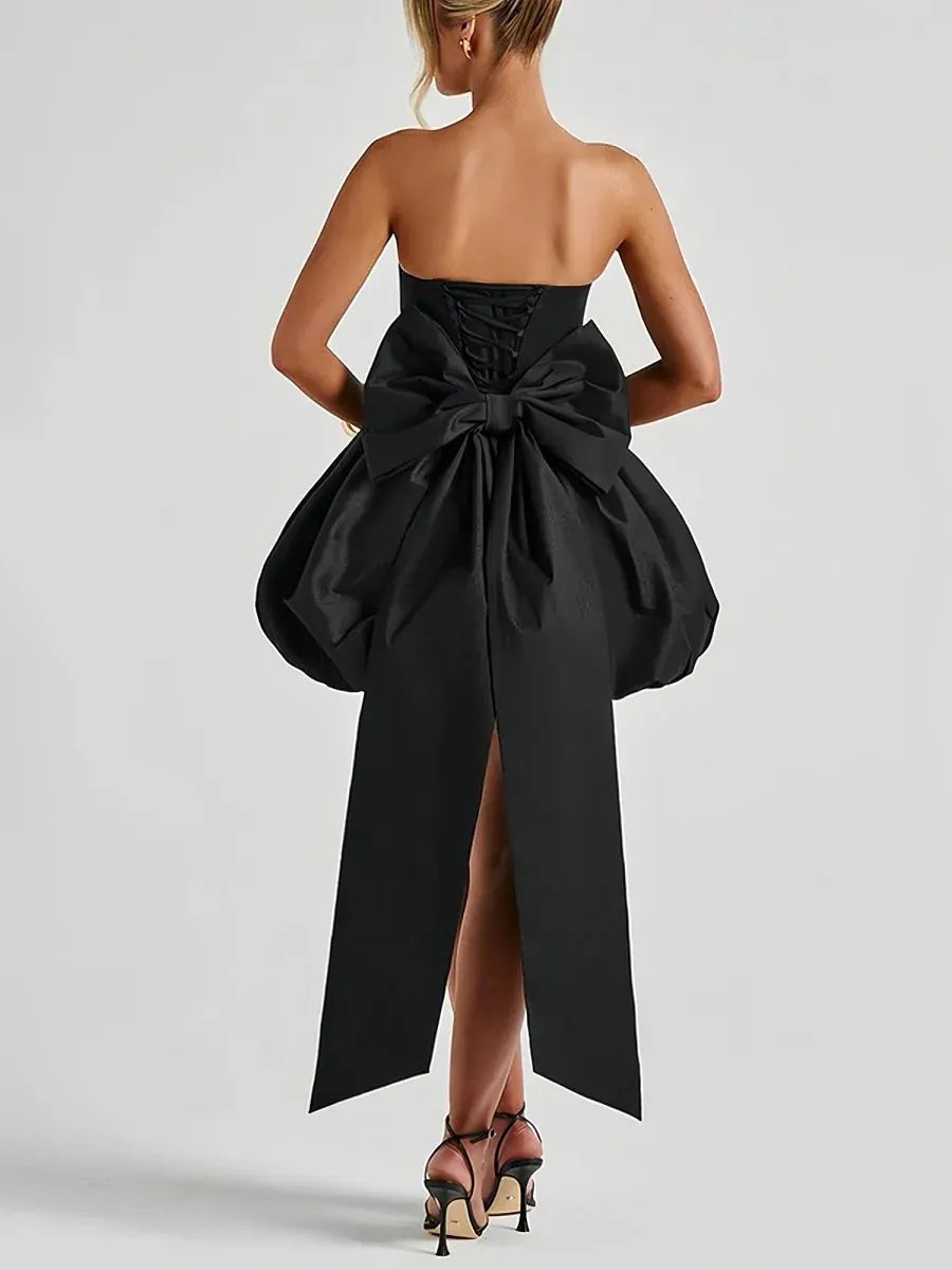 Bow-Back Bustier Bubble Mini Dress – Statement Volume, Sculpted Elegance