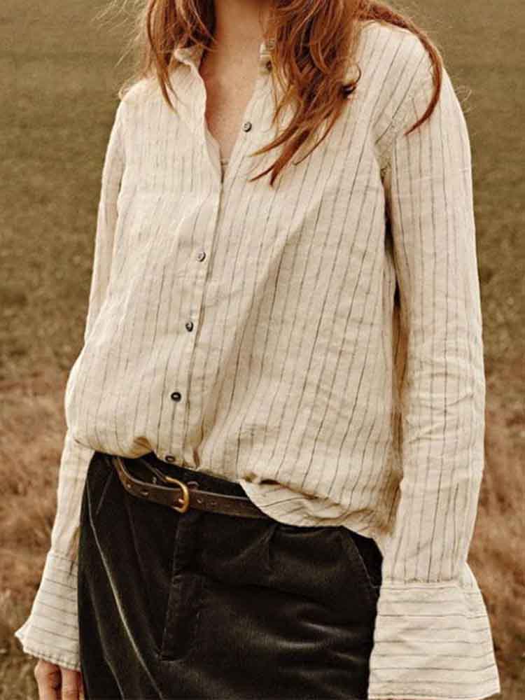 Women's Fashion Simple Striped Linen Blend Shirt
