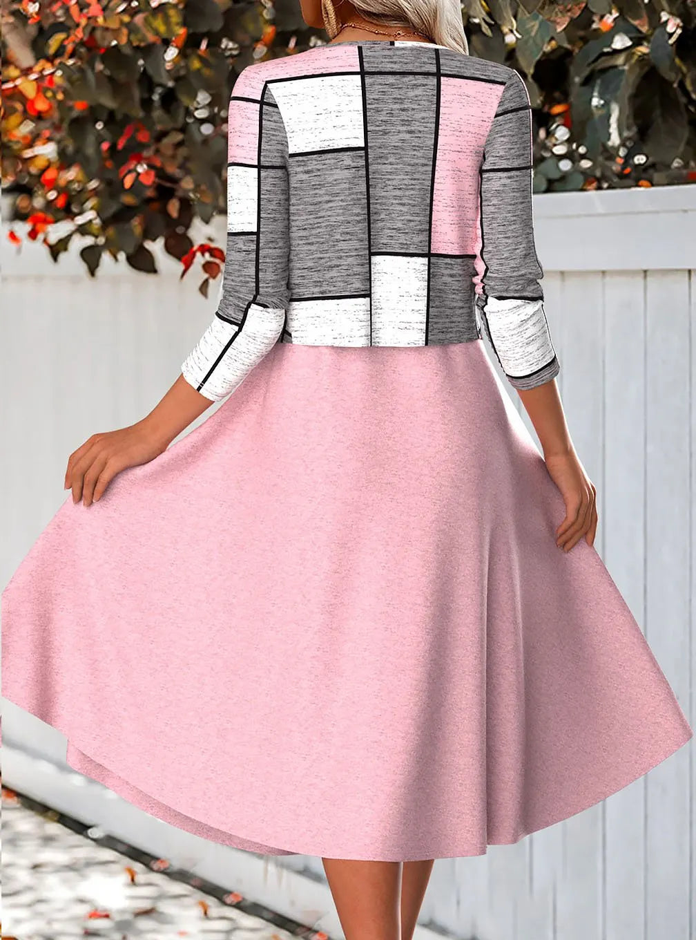 Women's Casual V-Neck Vest Dress and Contrast Color Cardigan Set