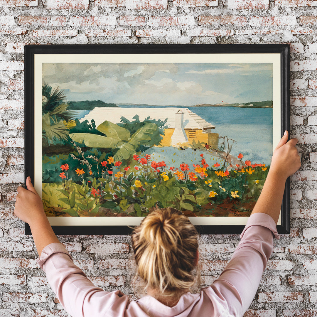 Jardin fleuri et bungalow Poster by Moryarty - Oil Painting canvas print
