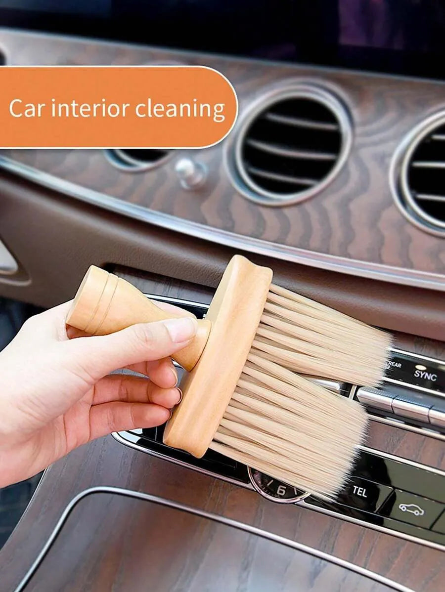 1pc Wooden Handle Cleaning Brush, Long Bristle Brush For Cleaning Car Air Conditioning Outlet, Interior Cracks