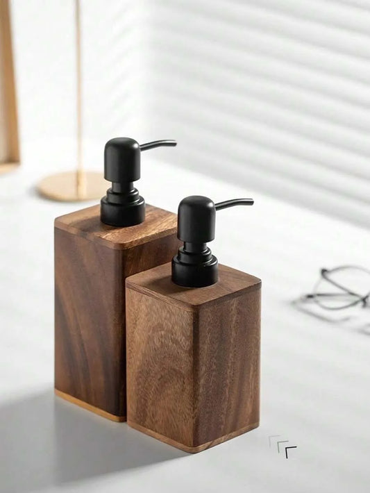 Vintage Wooden Soap Dispenser, Solid Wood Outer Frame Bottle With Black Pump , 7 Oz/17 Oz Refillable Liquid Hand Soap Dispenser Bottle For Liquid Lotion, Bathroom Kitchen Dish Soap Dispensers