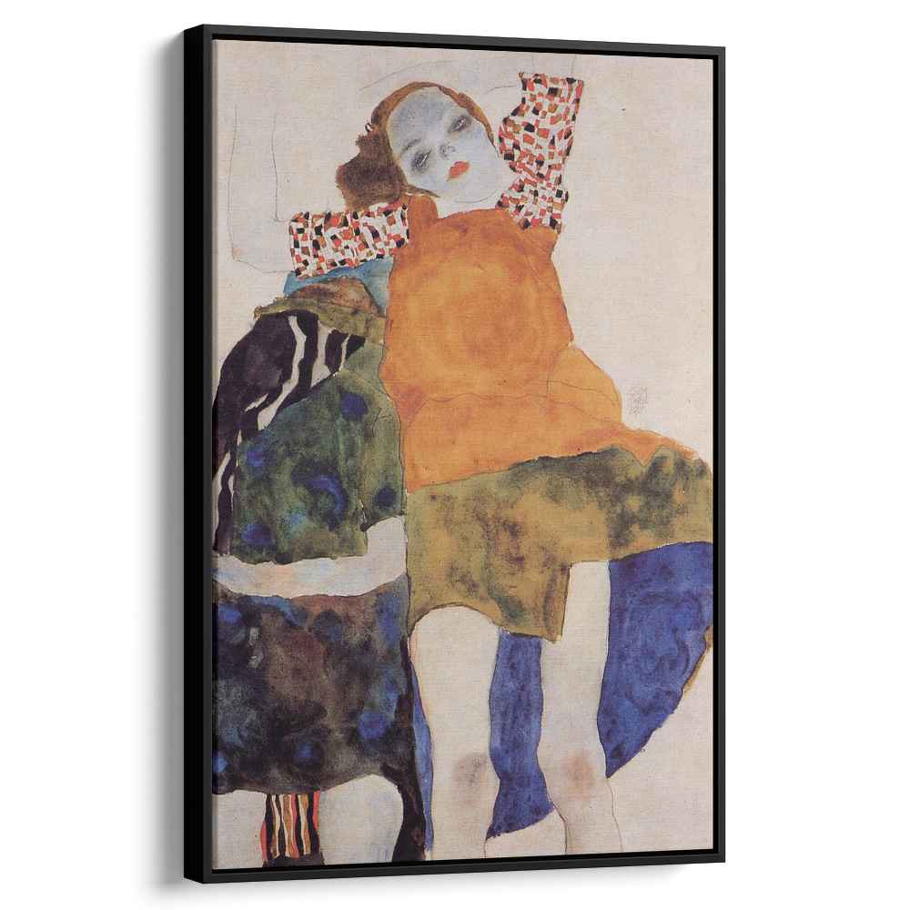 Two Seated Girls 1911 by Egon Schiele by Egon Schiele - Expressionist canvas print