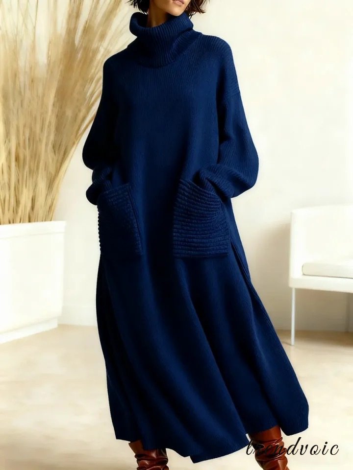 High-end Fashionable Loose Neckline Brown Knitted Maxi Dress