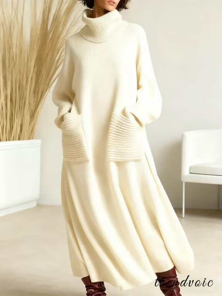 High-end Fashionable Loose Neckline Brown Knitted Maxi Dress