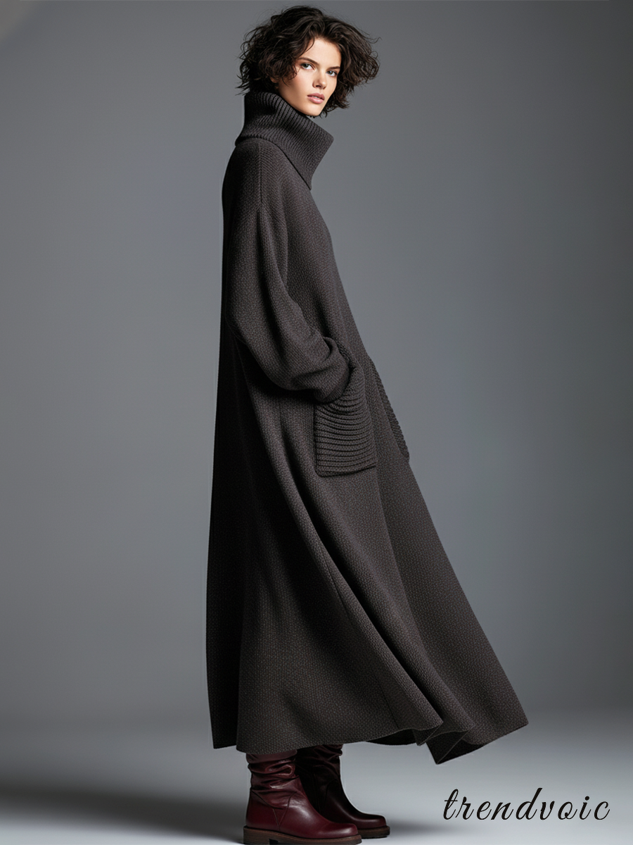 High-end Fashionable Loose Neckline Brown Knitted Maxi Dress