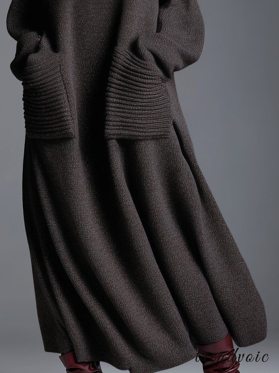 High-end Fashionable Loose Neckline Brown Knitted Maxi Dress