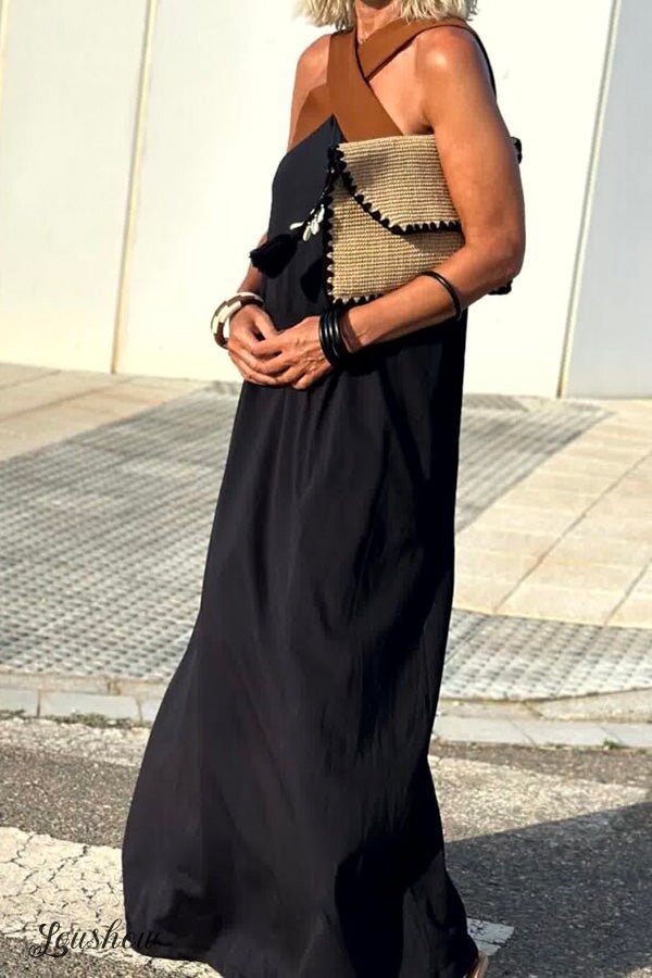 Stylish Crossover Backless Sleeveless Loose Maxi Dress