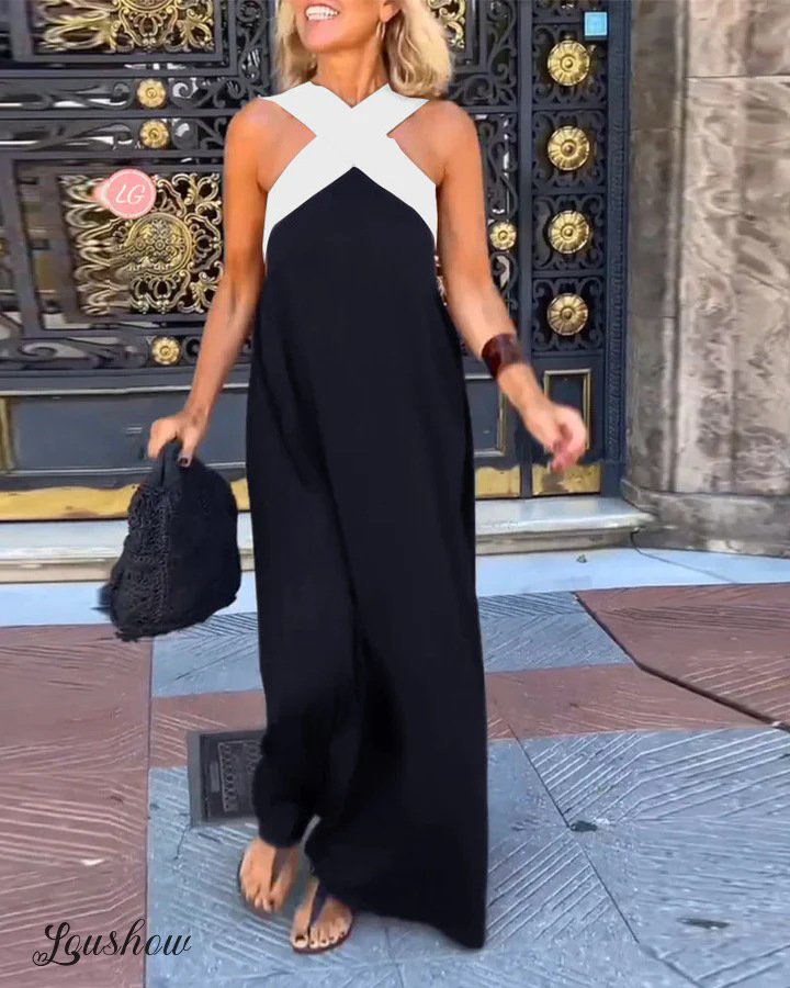Stylish Crossover Backless Sleeveless Loose Maxi Dress