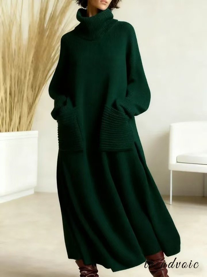 High-end Fashionable Loose Neckline Brown Knitted Maxi Dress