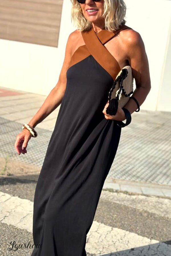 Stylish Crossover Backless Sleeveless Loose Maxi Dress
