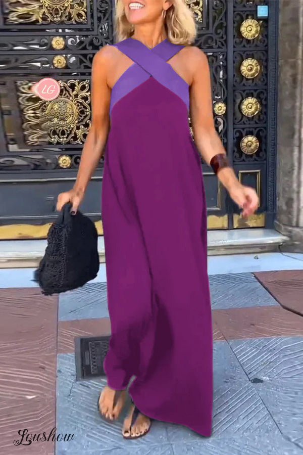 Stylish Crossover Backless Sleeveless Loose Maxi Dress